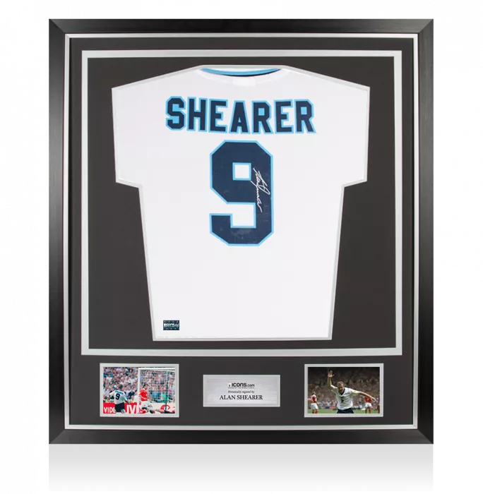 Alan Shearer Back Signed England 1996 Home Shirt In Classic Frame