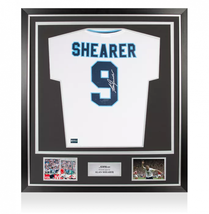 Alan Shearer Back Signed England 1996 Home Shirt In Classic Frame