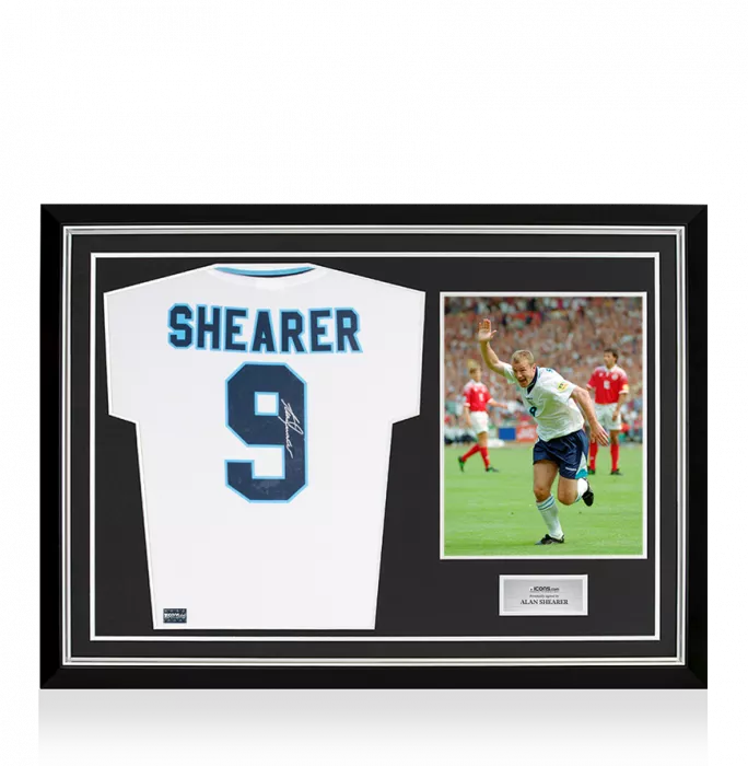 Alan Shearer Back Signed England 1996 Home Shirt In Hero Frame: Option 1
