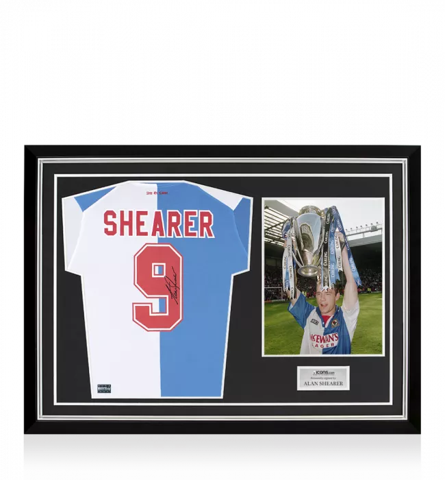 Alan Shearer Back Signed Modern Blackburn Rovers Home Shirt In Hero Frame: Option 1