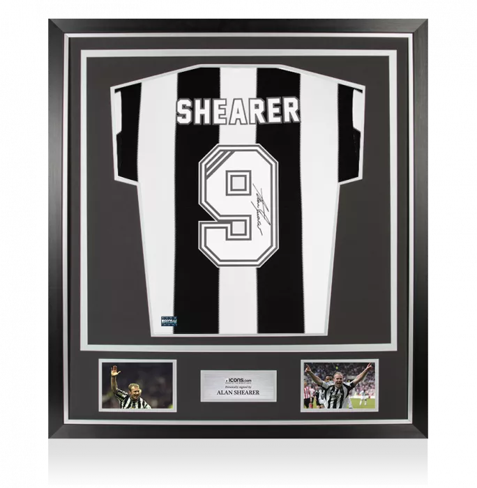 Alan Shearer Back Signed Newcastle United Retro Home Shirt In Classic Frame