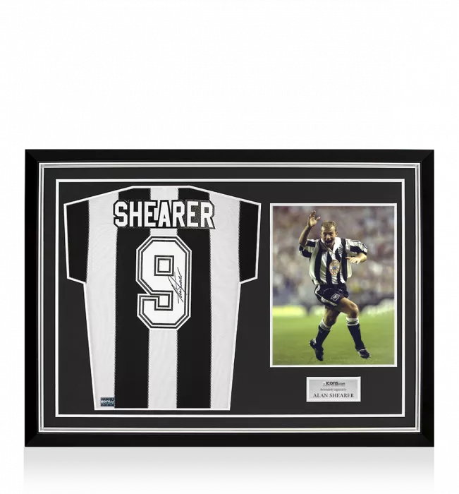 Alan Shearer Back Signed Newcastle United Retro Home Shirt Home Shirt In Hero Frame: Option 1