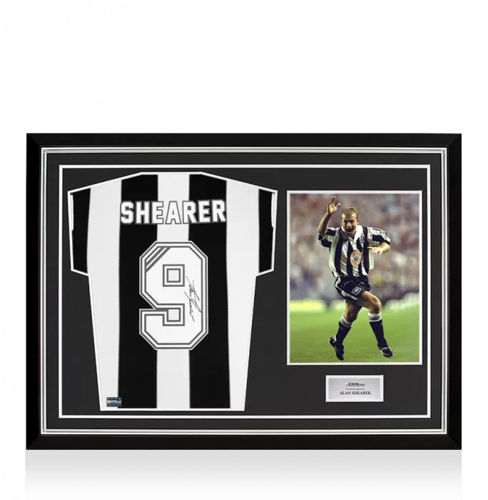 Alan Shearer Back Signed Newcastle United Retro Home Shirt In Hero Frame: Option 1