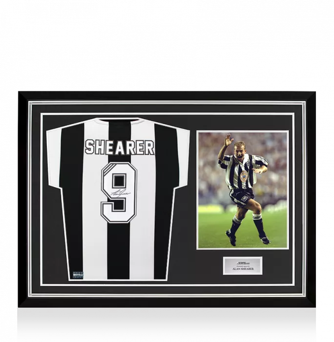 Alan Shearer Back Signed Newcastle United Retro Shirt In Hero Frame: Option 1