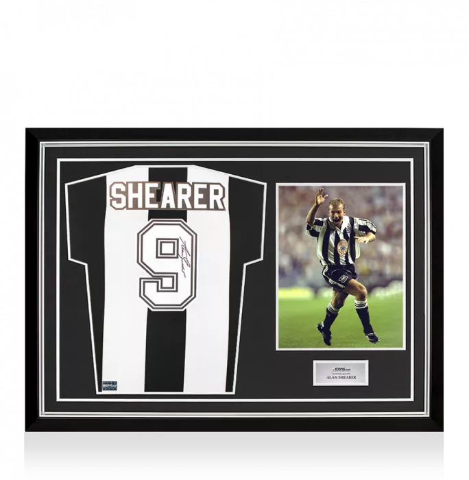Alan Shearer Back Signed Retro Newcastle United Home Shirt In Hero Frame: Option 1