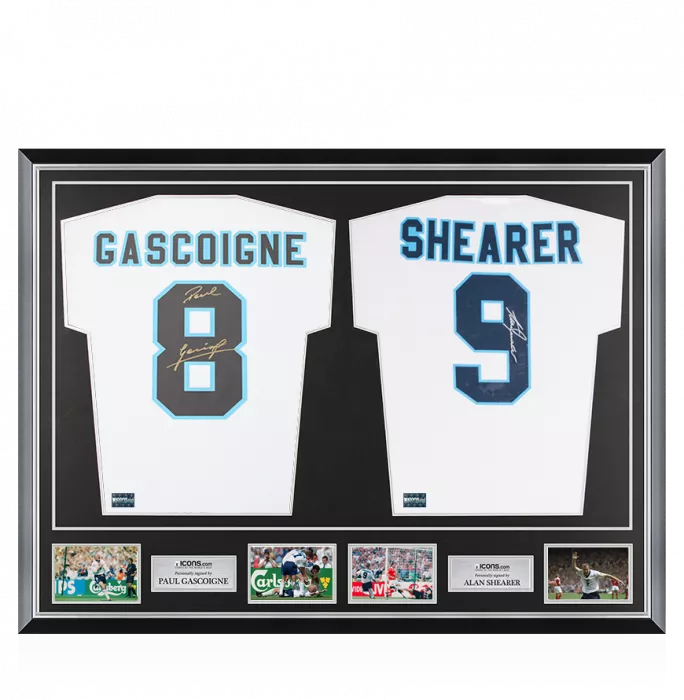 Alan Shearer & Paul Gascoigne Back Signed England 1996 Shirts in Classic Dual Frame
