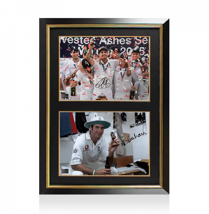 Alastair Cook & Michael Vaughan Signed England Cricket Photos In Dual Photo Frame