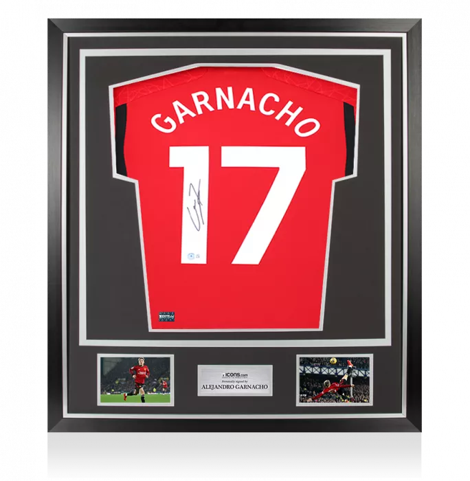 Alejandro Garnacho Back Signed Manchester United 2023-24 Home Shirt In Classic Frame