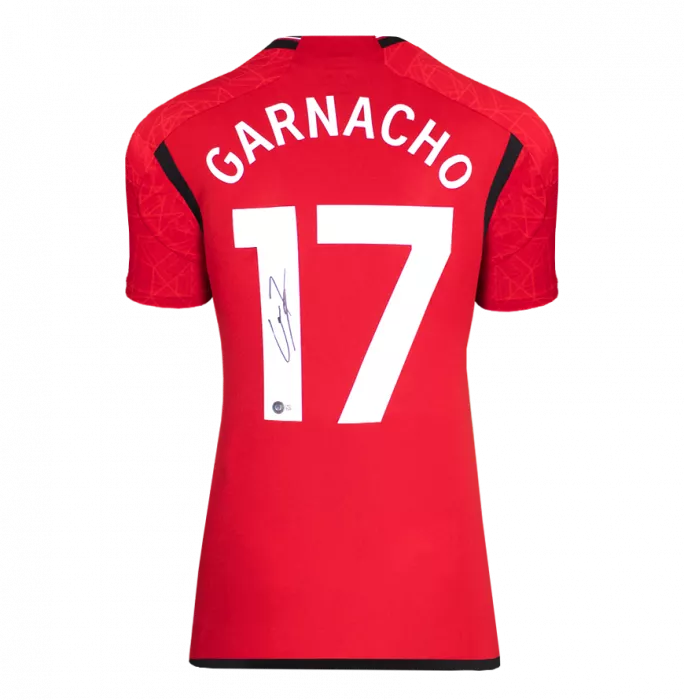 Alejandro Garnacho Back Signed Manchester United 2023-24 Home Shirt In Hero Frame: Option 1