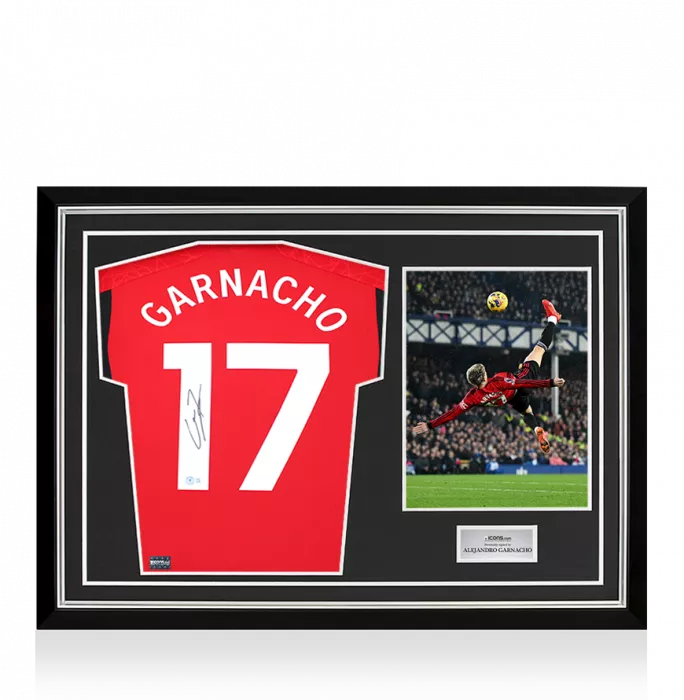 Alejandro Garnacho Back Signed Manchester United 2023-24 Home Shirt In Hero Frame: Option 1