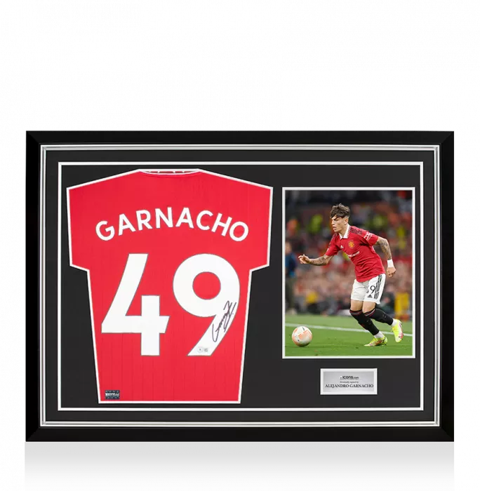 Alejandro Garnacho Back Signed Manchester United 2022-23 Home Shirt In Hero Frame: Option 1
