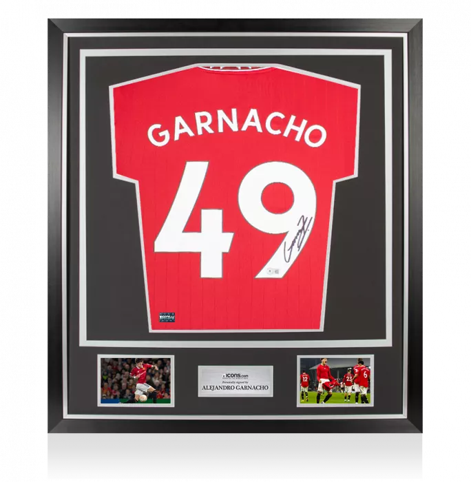 Alejandro Garnacho Back Signed Manchester United 2022-23 Home Shirt In Classic Frame