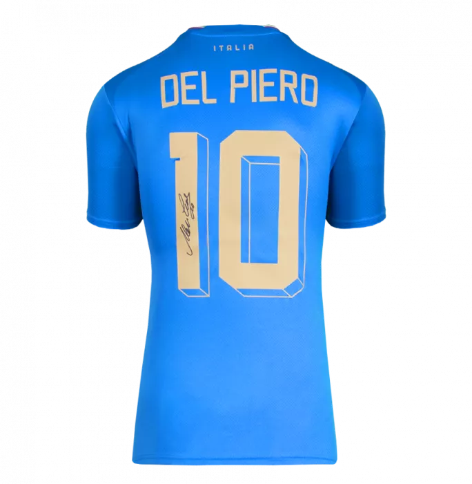 Alessandro Del Piero Back Signed Italy 2022-23 Home Shirt With Fan Style Numbers In Classic Frame