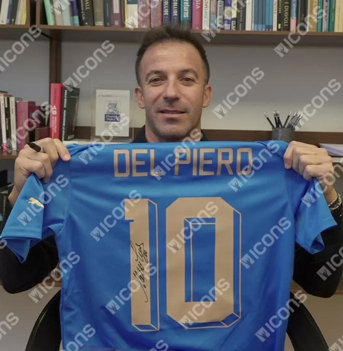 Alessandro Del Piero Back Signed Italy 2022-23 Home Shirt With Fan Style Numbers In Hero Frame: Option 1