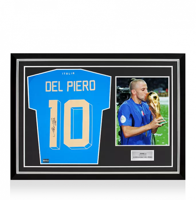 Alessandro Del Piero Back Signed Italy 2022-23 Home Shirt with Fan Style Numbers In Hero Frame: Option 1