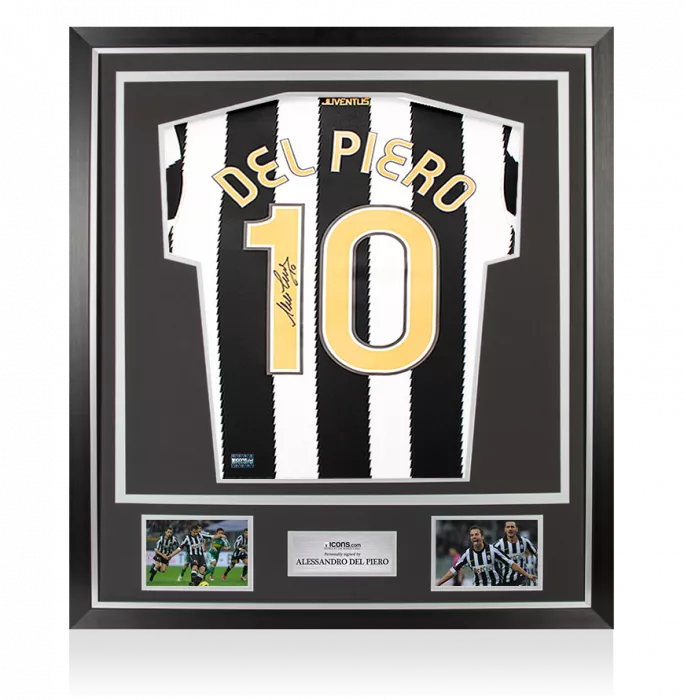 Alessandro Del Piero Back Signed Juventus 2010-11 Home Shirt with Fan Style Numbers In Classic Frame