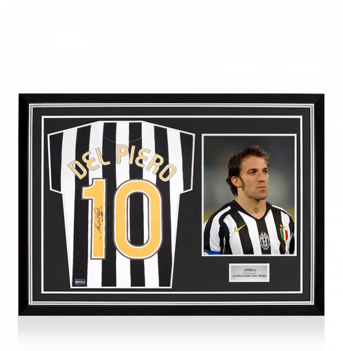 Alessandro Del Piero Back Signed Juventus Retro Home Shirt With Fan Style Numbers In Hero Frame: Option 1