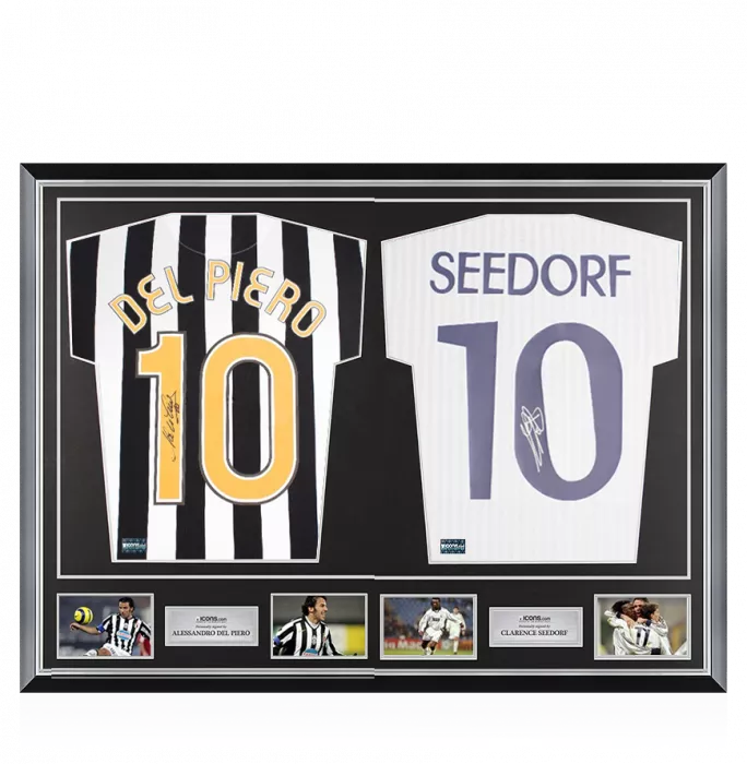 Alessandro Del Piero & Clarence Seedorf Signed Juventus & Real Madrid Shirts In Classic Dual Frame