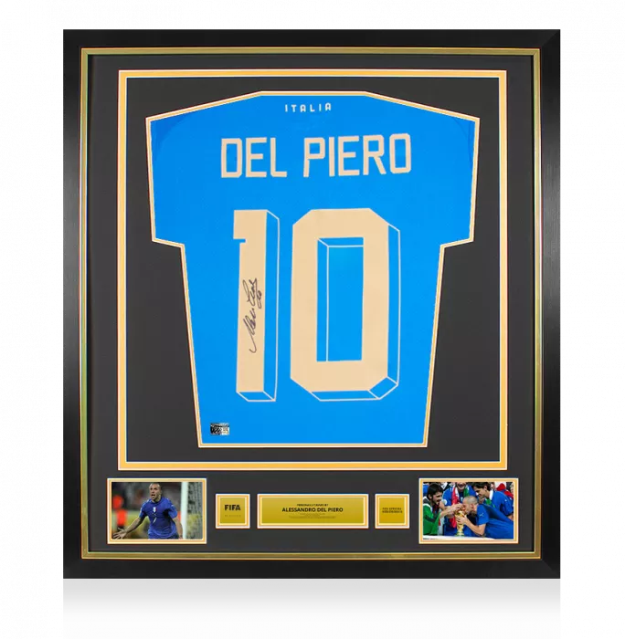 Alessandro Del Piero Official FIFA World Cup™ Back Signed and Framed Italy 2022-23 Home Shirt with Fan Style Numbers
