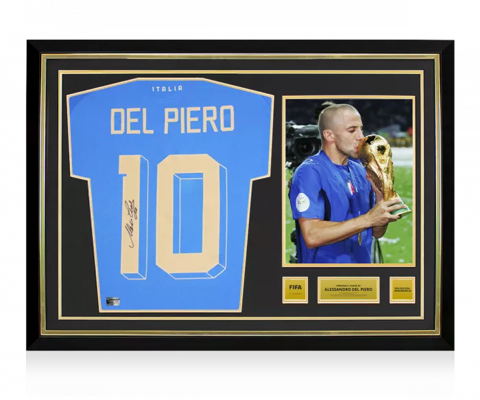 Alessandro Del Piero Official FIFA World Cup™ Back Signed and Hero Framed Italy 2022-23 Home Shirt with Fan Style Numbers