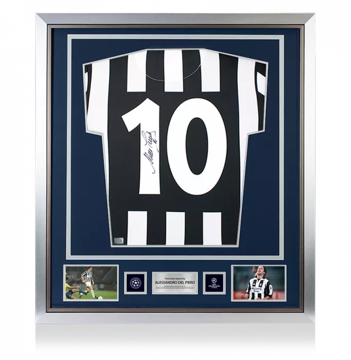 Alessandro Del Piero Official UEFA Champions League Back Signed and Framed Juventus 1994-95 Home Shirt With Fan Style Numbers