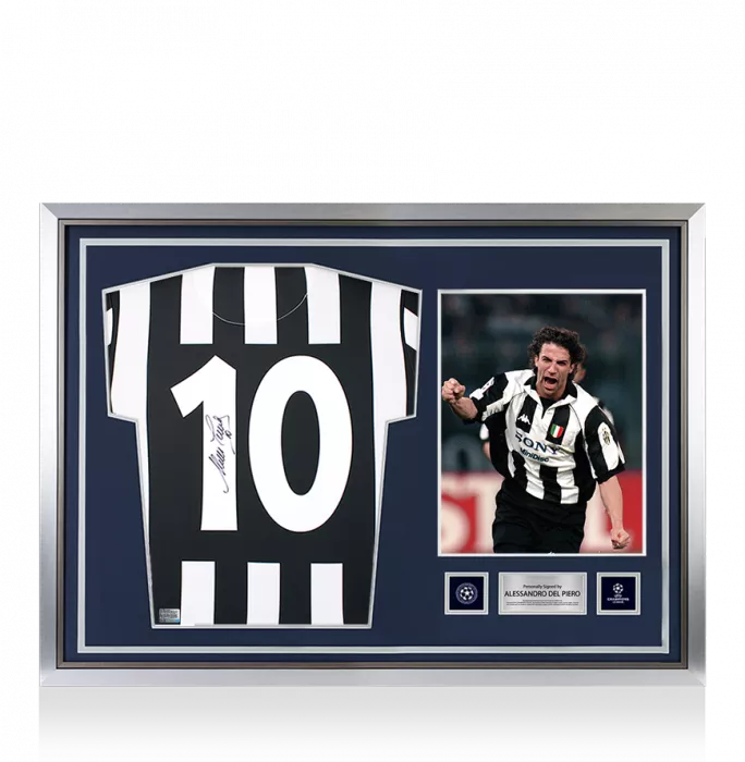 Alessandro Del Piero Official UEFA Champions League Back Signed And Hero Framed Juventus 1994-95 Home Shirt With Fan Style Numbers