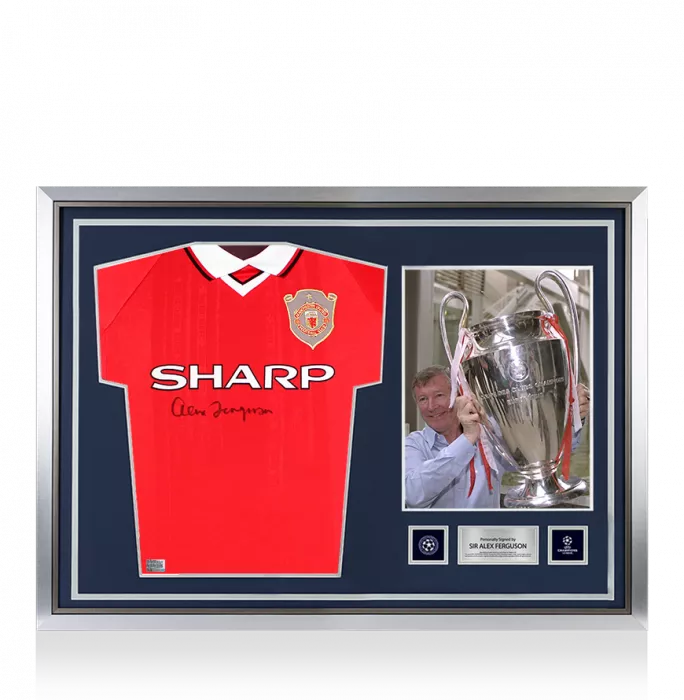 Alex Ferguson Official UEFA Champions League Front Signed And Hero Framed Manchester United 1999 UEFA Champions League Shirt