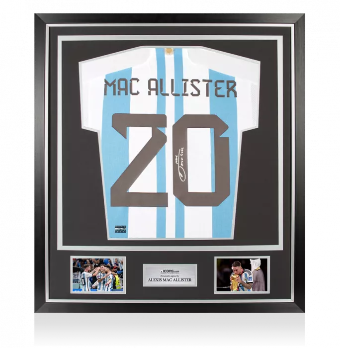 Alexis Mac Allister Back Signed Argentina 2022-23 Home Shirt In Classic Frame