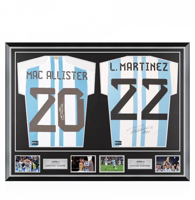 Alexis Mac Allister & Lautaro Martinez Signed Argentina Home Shirts In Classic Dual Frame