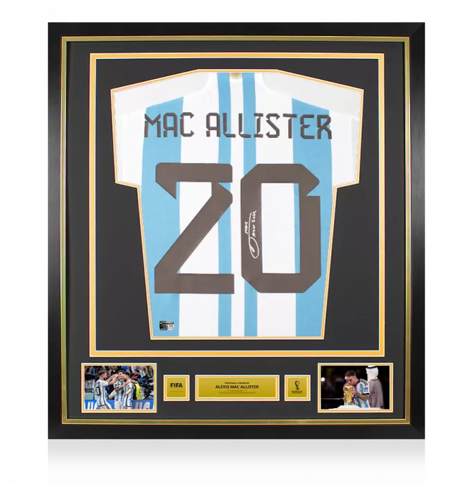 Alexis Mac Allister Official 2022 FIFA World Cup™ Back Signed And Framed Argentina 2022-23 Home Shirt