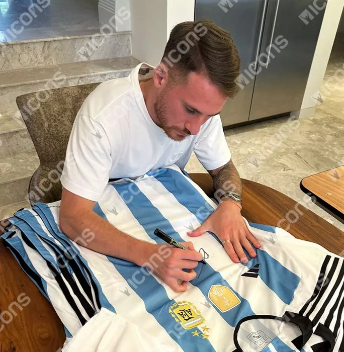Alexis Mac Allister Official 2022 FIFA World Cup™ Front Signed And Framed Argentina 2022 Home Shirt