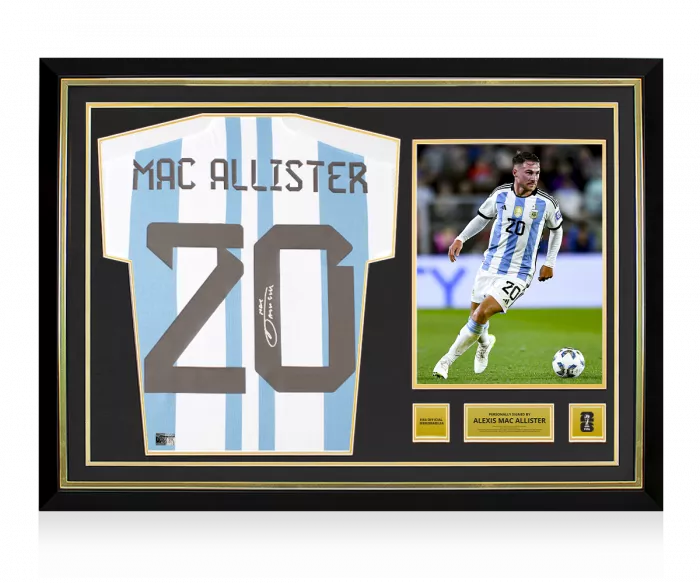 Alexis Mac Allister Official 2026 FIFA World Cup™ Back Signed and Hero Framed Argentina 2022-23 Home Shirt