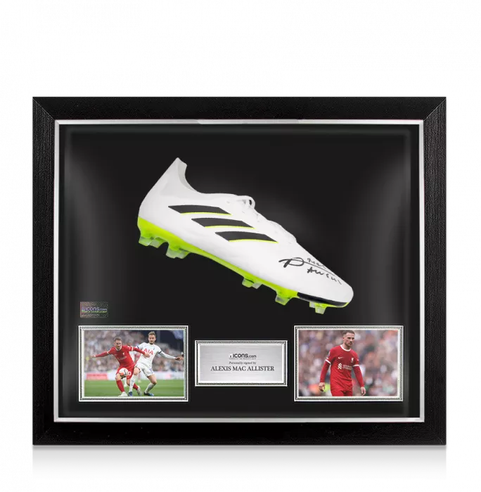 Alexis Mac Allister Signed White Adidas Copa Football Boot In Bubble Frame: Option 1