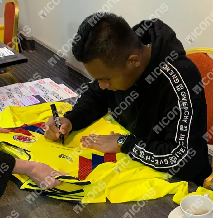 Alfredo Morelos Front Signed Colombia 2018-19 Home Shirt In Hero Frame: Option 1