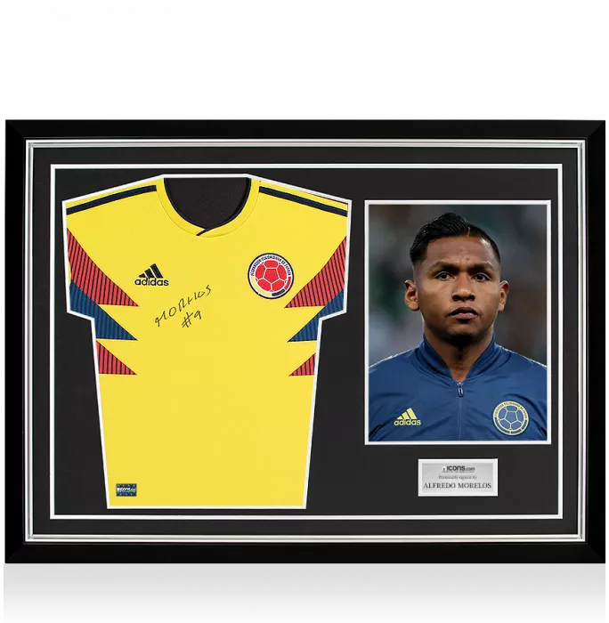 Alfredo Morelos Front Signed Colombia 2018-19 Home Shirt In Hero Frame: Option 1