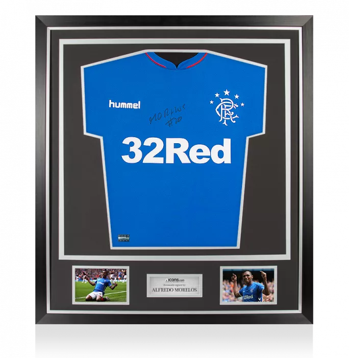 Alfredo Morelos Front Signed Rangers 2018-19 Home Shirt In Classic Frame