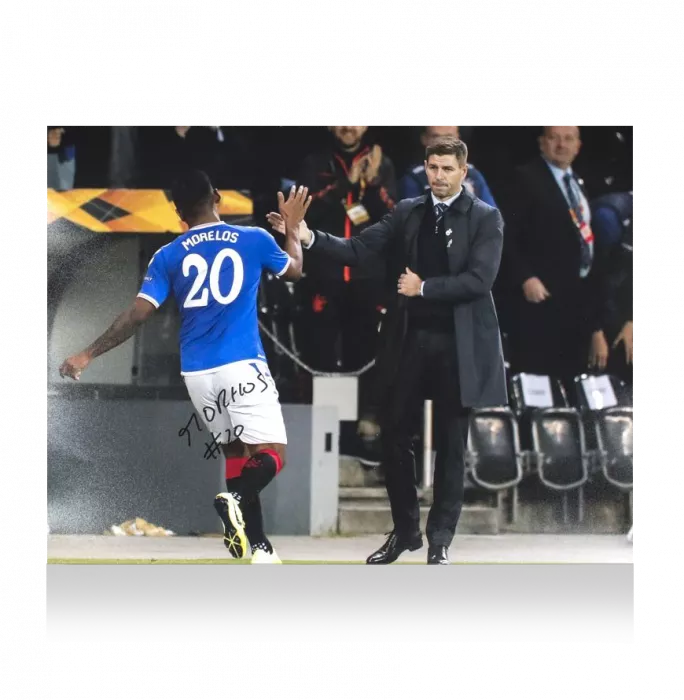 Alfredo Morelos Signed Rangers Photo In Black Wooden Frame