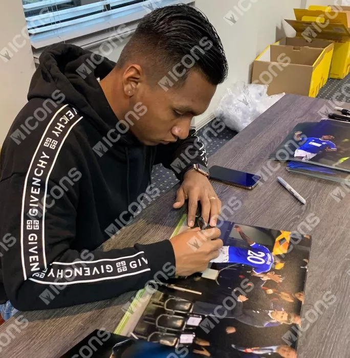 Alfredo Morelos Signed Rangers Photo In Black Wooden Frame