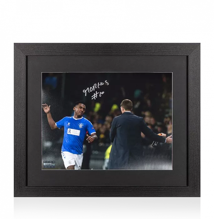Alfredo Morelos Signed Rangers Photo In Black Wooden Frame