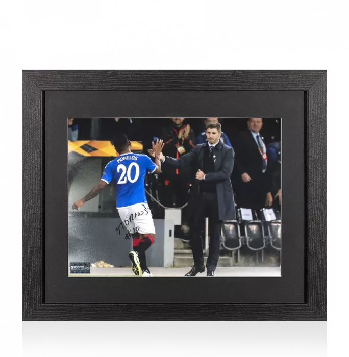 Alfredo Morelos Signed Rangers Photo In Black Wooden Frame