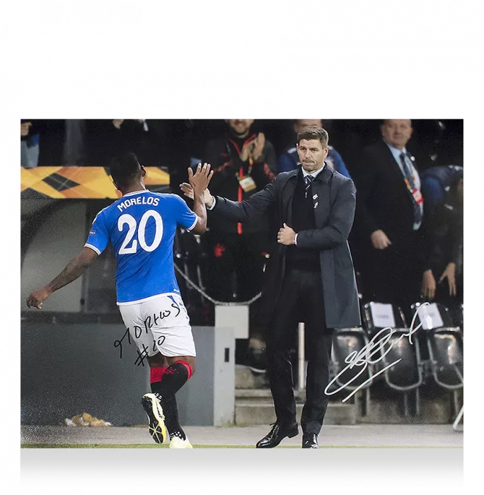 Alfredo Morelos & Steven Gerrard Signed Rangers Photo: The Boss And The Buffalo