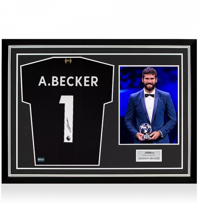 Alisson Becker Back Signed Liverpool 2019-20 Goalkeeper Shirt In Hero Frame: Option 2
