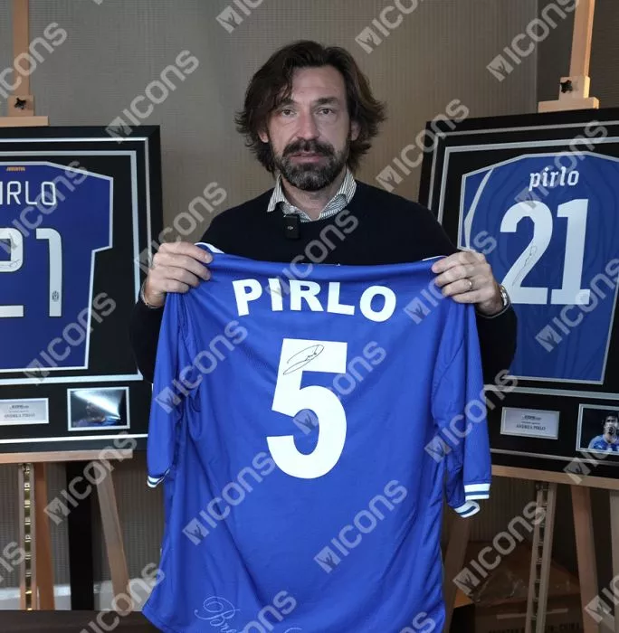 Andrea Pirlo Back Signed Brescia 2000-01 Home Shirt In Hero Frame: Option 1