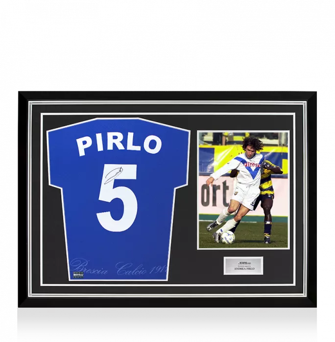 Andrea Pirlo Back Signed Brescia 2000-01 Home Shirt In Hero Frame: Option 1