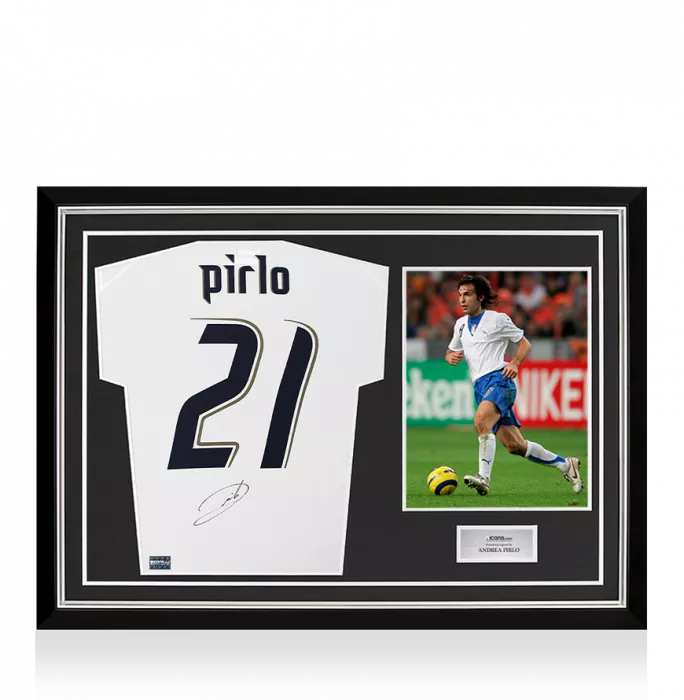 Andrea Pirlo Back Signed Italy 2006 Away Shirt In Hero Frame: Option 1