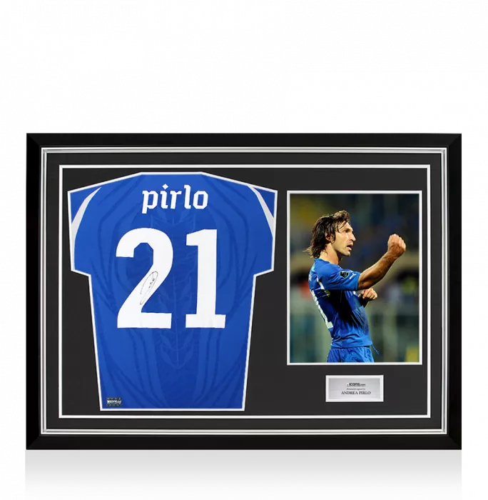 Andrea Pirlo Back Signed Italy 2010-12 Home Shirt In Hero Frame: Option 1