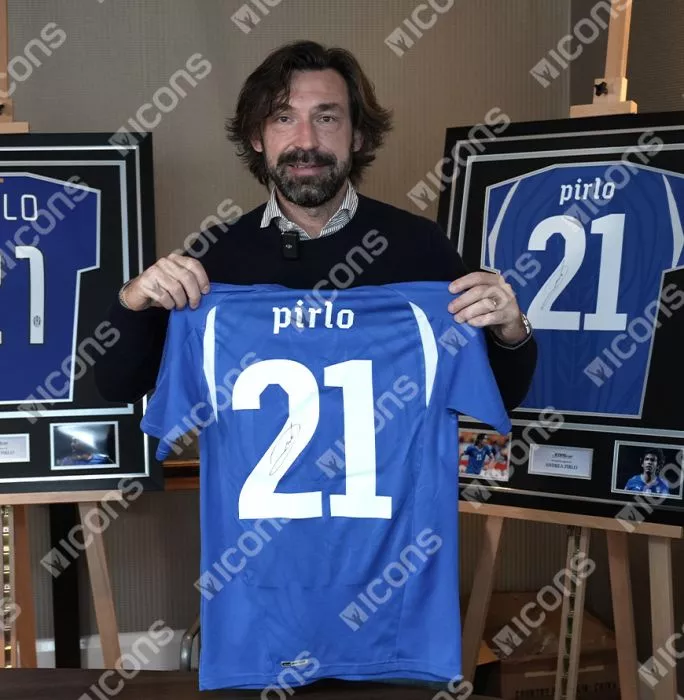 Andrea Pirlo Back Signed Italy 2010-12 Home Shirt In Deluxe Packaging