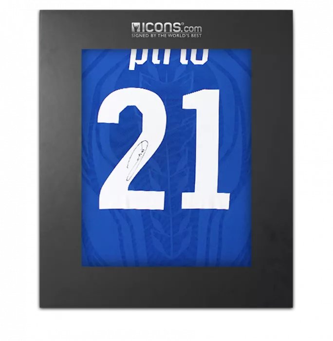 Andrea Pirlo Back Signed Italy 2010-12 Home Shirt In Deluxe Packaging