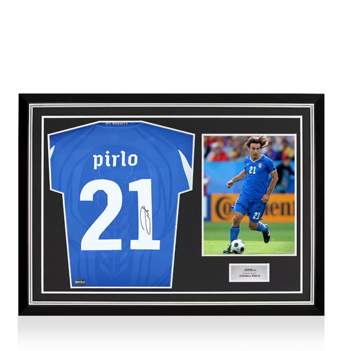 Andrea Pirlo Back Signed Italy 2010 Home Shirt In Hero Frame: Option 1