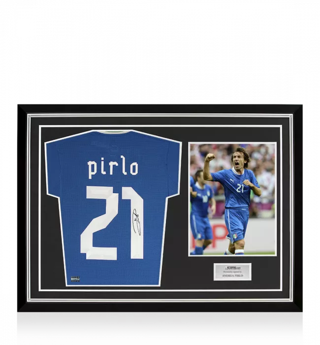Andrea Pirlo Back Signed Italy 2012-13 Home Shirt With Long Sleeves In Hero Frame: Option 1
